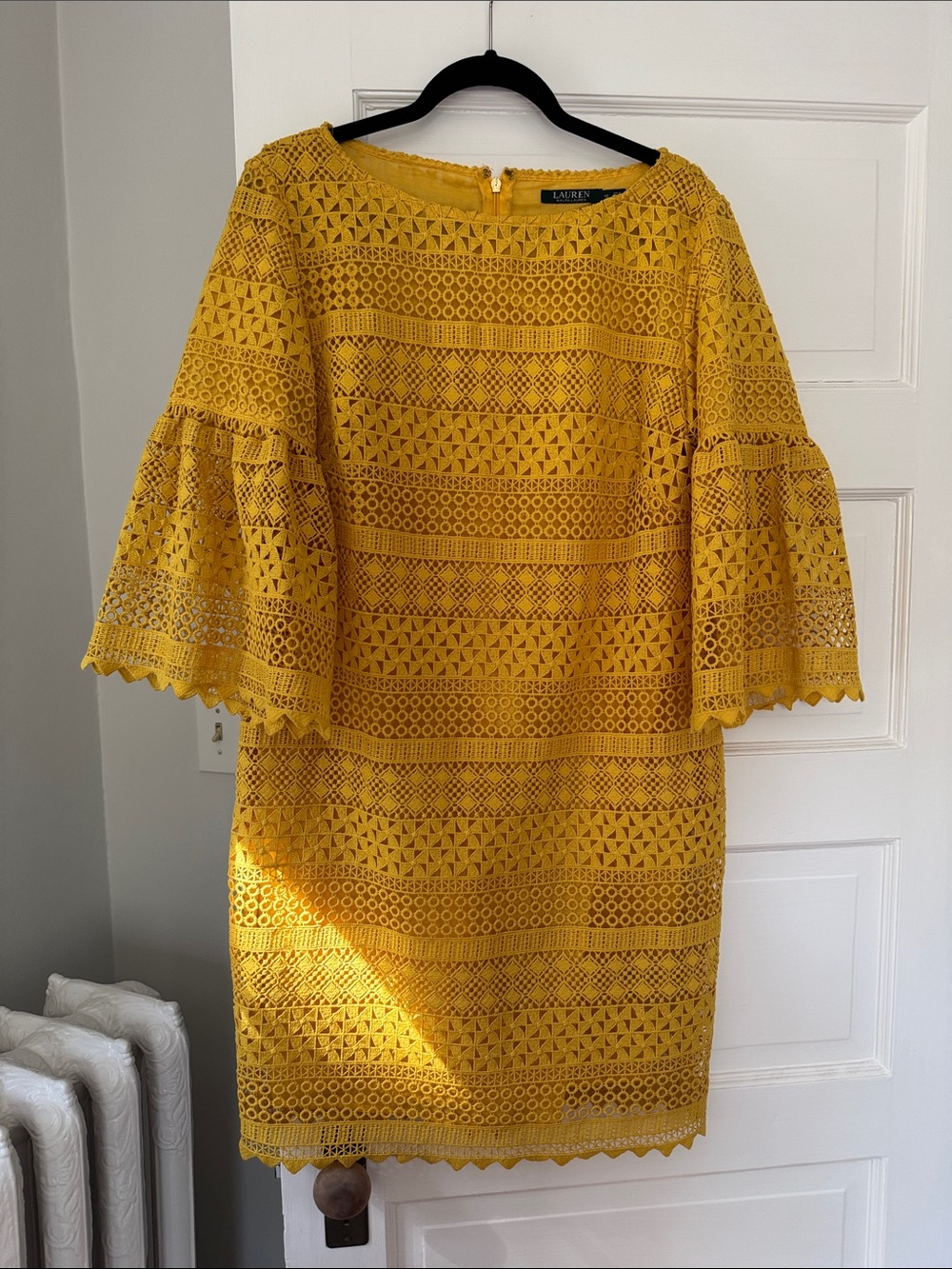 Lauren Ralph Lauren Yellow Crochet Lace Bell-Sleeve Dress